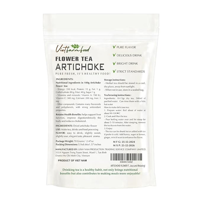 ARTICHOKE FLOWER TEA 2.47 Oz (70g) VIETFARMFOOD:Natural pure dried herbs are used for making drinks and cooking ingredients. Drinking tea is a healthy habit that makes meals delicious and relaxing