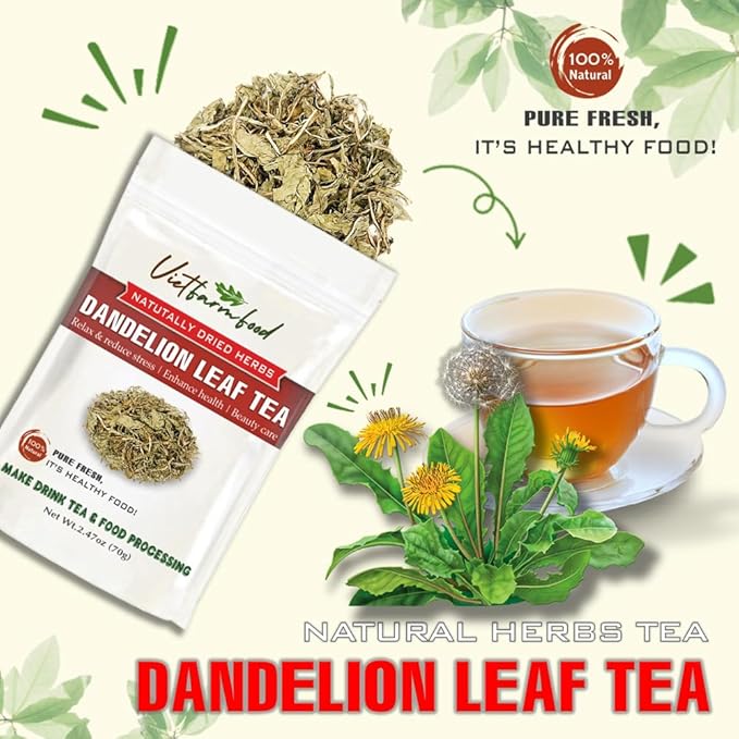 DANDELION LEAF TEA 2.47 Oz (70g) VIETFARMFOOD:Natural pure dried herbs are used for making drinks and cooking ingredients. Drinking tea is a healthy habit that makes meals delicious and relaxing