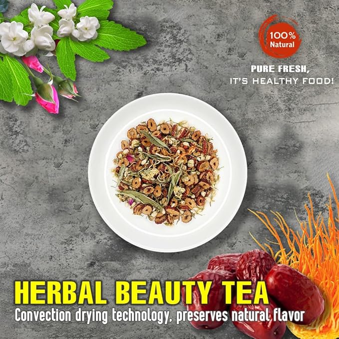 HERBAL BEAUTY TEA 2.47 Oz (70g) VIETFARMFOOD:Natural pure dried herbs are used for making drinks and cooking ingredients. Drinking tea is a healthy habit that makes meals delicious and relaxing