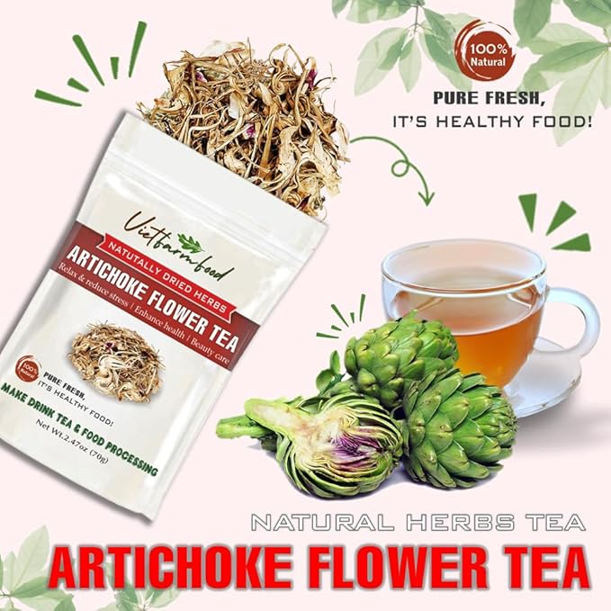 ARTICHOKE FLOWER TEA 2.47 Oz (70g) VIETFARMFOOD:Natural pure dried herbs are used for making drinks and cooking ingredients. Drinking tea is a healthy habit that makes meals delicious and relaxing