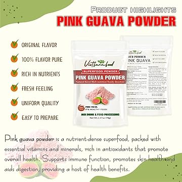 PINK GUAVA POWDER 2.47 oz (70g) VIETFARMFOOD: Pure freeze-dried fruit powder, made from real fruit with no added sugar - Perfect for daily nutrition to keep your body full of vitality.