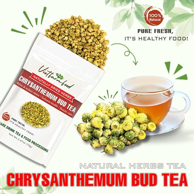 CHRYSANTHEMUM BUD TEA 2.47 Oz (70g) VIETFARMFOOD:Natural pure dried herbs are used for making drinks and cooking ingredients. Drinking tea is a healthy habit that makes meals delicious and relaxing