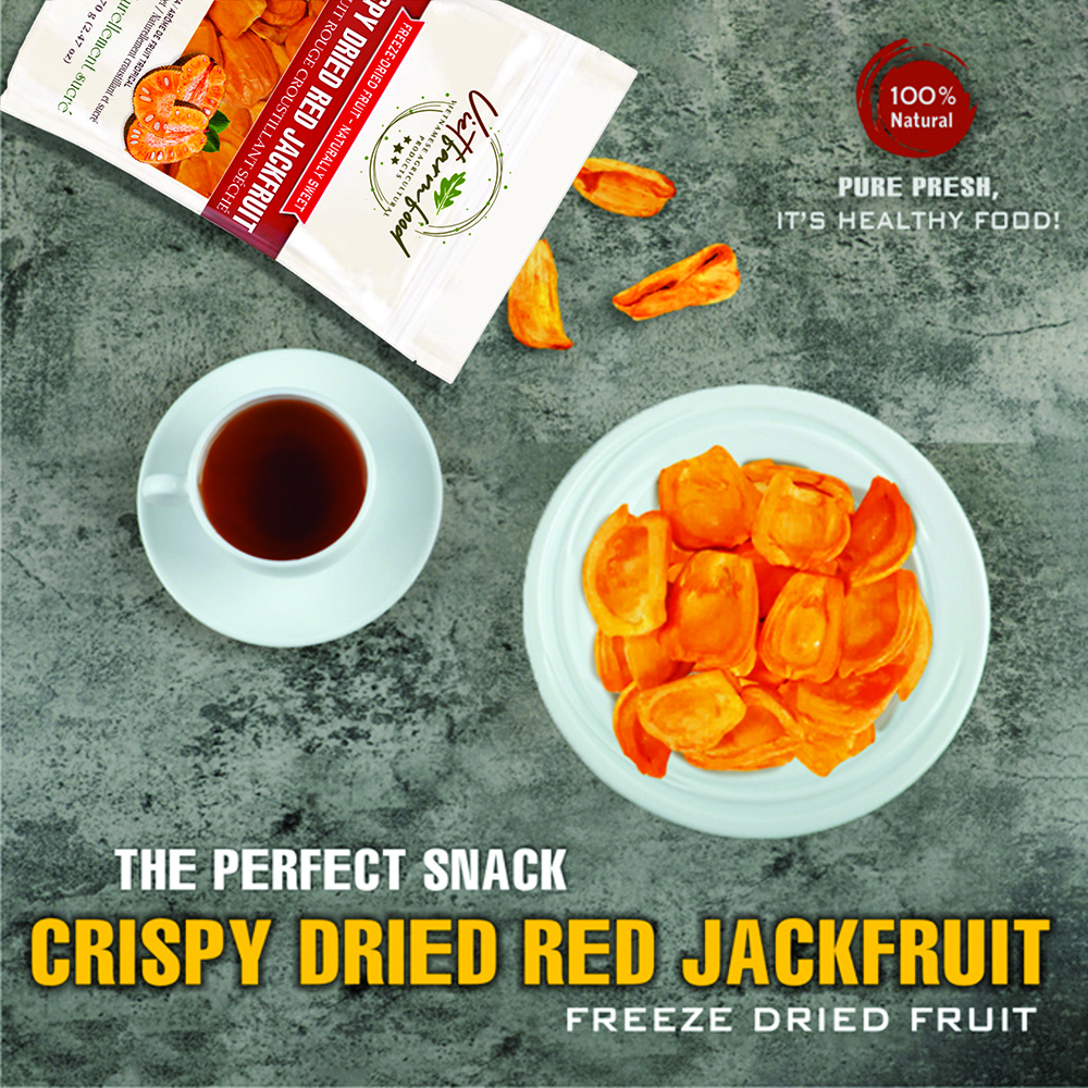 CRISPY DRIED RED JACKFRUIT 2.47 Oz (70g) VIETFARMFOOD: Freeze-drying Fruit, Instant Food Made From 100% Pure Fresh Fruit, no Sugar Added, no Sulfur, no Salt, no Cooking Oil, Convenient Gift or Snack.