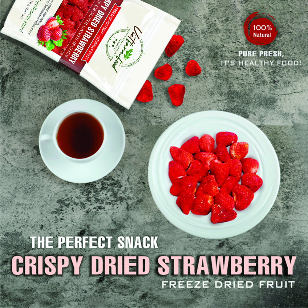 CRISPY DRIED STRAWBERRIES 2.47oz (70g) VIETFARMFOOD: Freeze-dried, No Sugar Added, Naturally Sweet, Rich in natural nutrients, making it a great snack option, Suitable For Snacking Or As A Gift