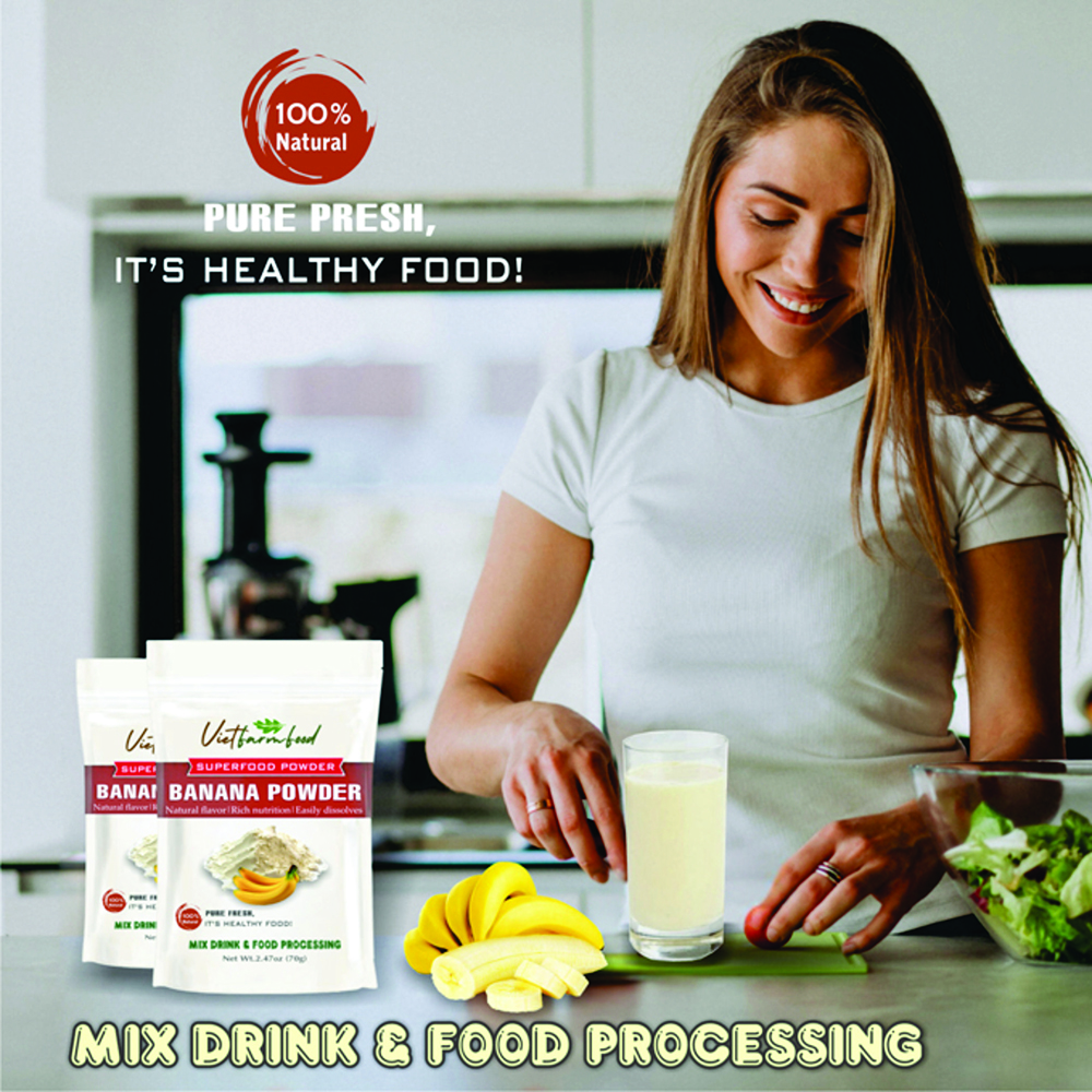 BANANA POWDER 2.47 oz (70g) VIETFARMFOOD: Pure freeze-dried fruit powder, made from real fruit with no added sugar - Perfect for daily nutrition to keep your body full of vitality.