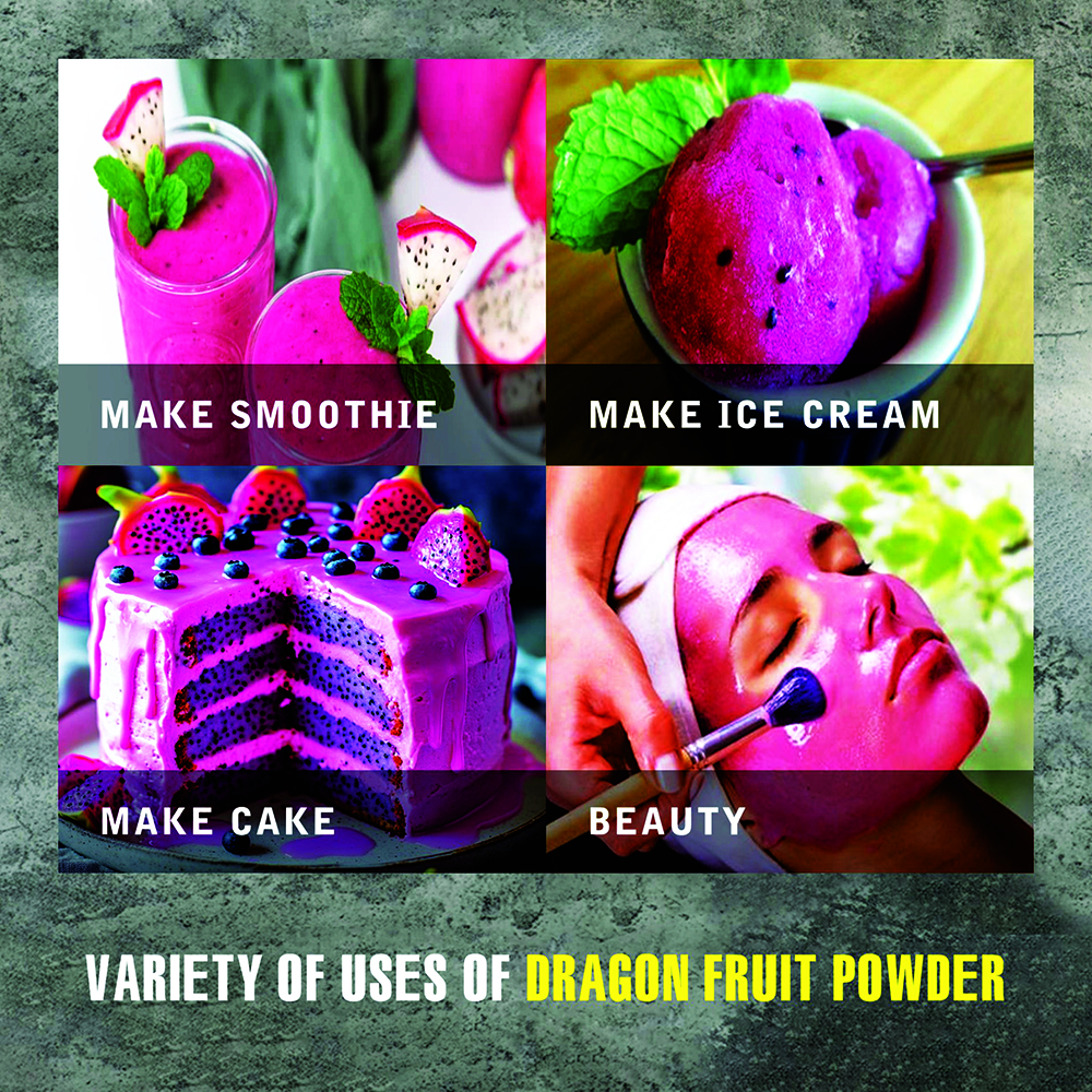 DRAGON FRUIT POWDER 2.47 oz (70g) VIETFARMFOOD: Pure freeze-dried fruit powder, made from real fruit with no added sugar - Perfect for daily nutrition to keep your body full of vitality.