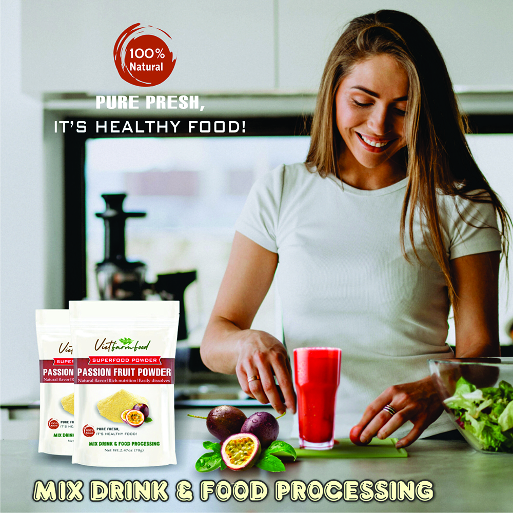 PASSION FRUIT POWDER 2.47 oz (70g) VIETFARMFOOD: Pure freeze-dried fruit powder, made from real fruit with no added sugar - Perfect for daily nutrition to keep your body full of vitality.