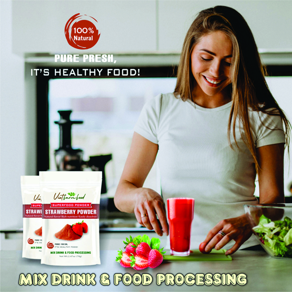 STRAWBERRY POWDER 2.47 oz (70g) VIETFARMFOOD: Pure freeze-dried fruit powder, made from real fruit with no added sugar - Perfect for daily nutrition to keep your body full of vitality.