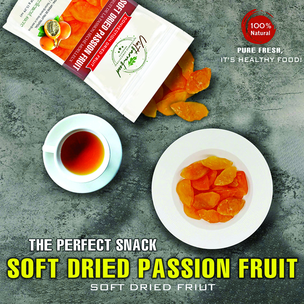 SOFT DRIED PASSION FRUIT 5.29oz (150g) VIETFARMFOOD: Convection dried fruit with a little sugar, salt, natural sweetness, soft when chewed. Suitable for snack, topping, healthy desserts for all ages
