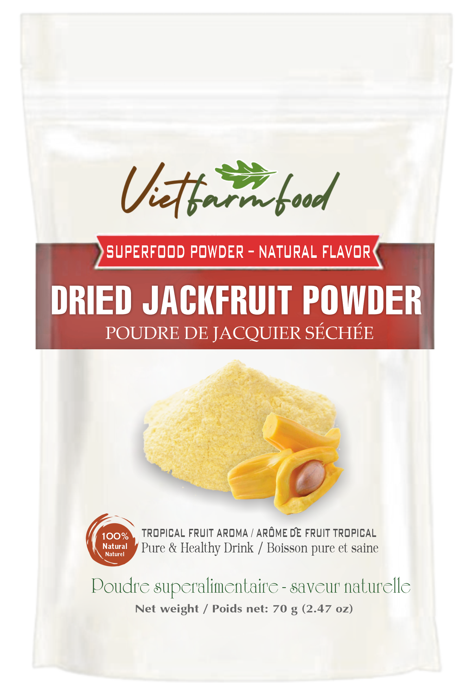 JACKFRUIT POWDER 2.47 oz (70g) VIETFARMFOOD: Pure freeze-dried fruit powder, made from real fruit with no added sugar - Perfect for daily nutrition to keep your body full of vitality.