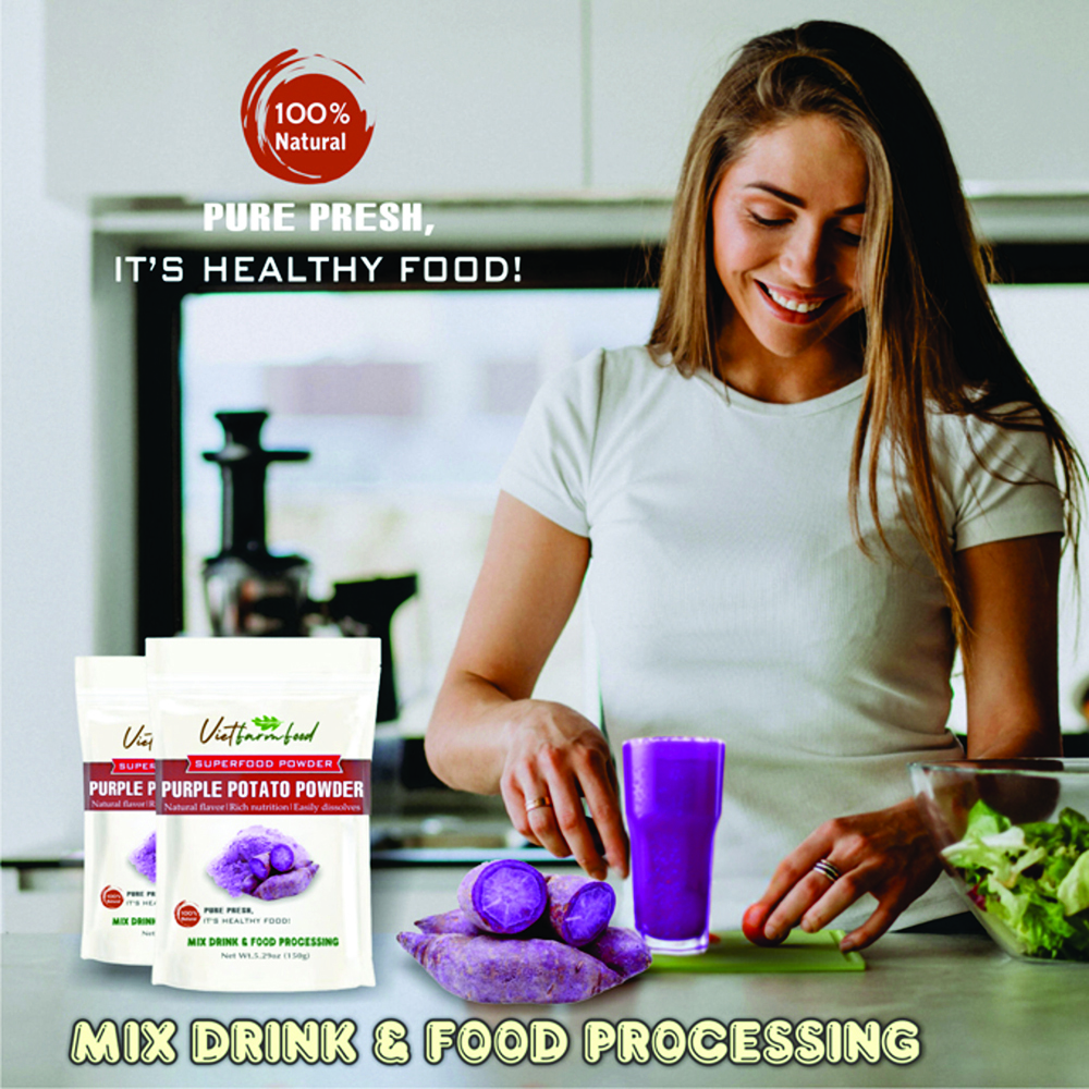 PURPLE POTATO POWDER 5.29 oz (150g) VIETFARMFOOD: Pure freeze-dried vegetable powder, made from real vegetables with no added sugar - Perfect for daily nutrition to keep your body full of vitality