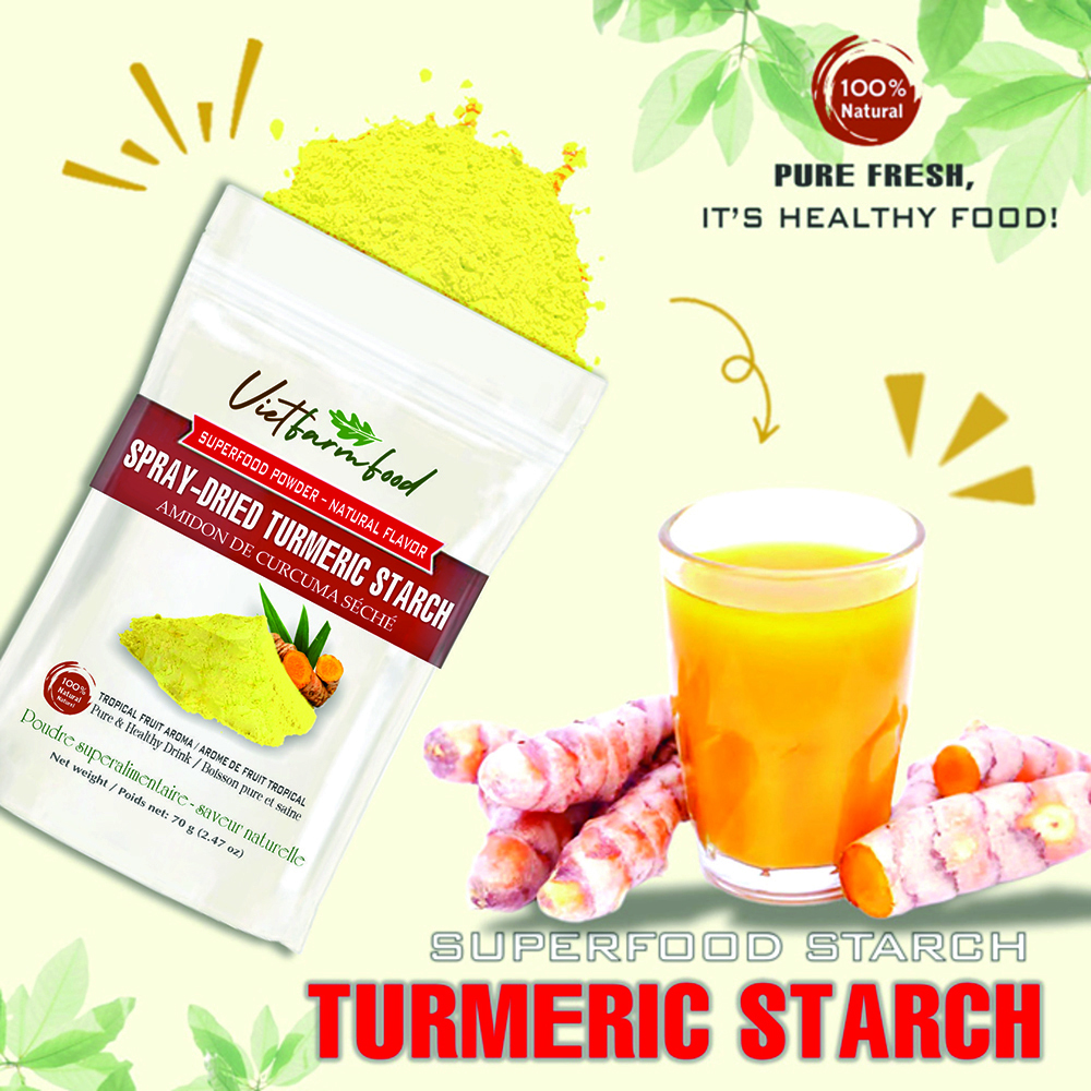 TURMERIC STARCH 2.47 oz (70g) VIETFARMFOOD: Pure freeze-dried vegetable powder, made from real vegetables with no added sugar - Perfect for daily nutrition to keep your body full of vitality