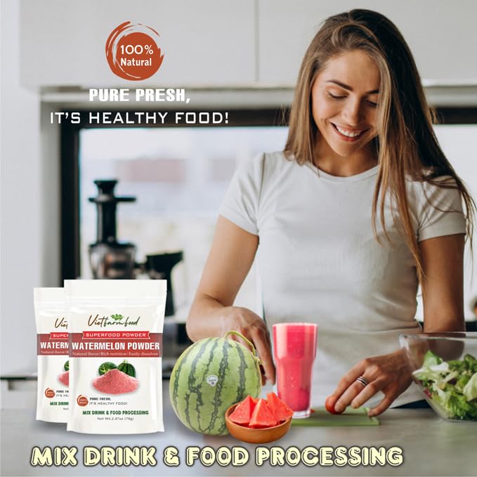 WATERMELON POWDER 2.47 oz (70g) VIETFARMFOOD: Pure freeze-dried fruit powder, made from real fruit with no added sugar - Perfect for daily nutrition to keep your body full of vitality.