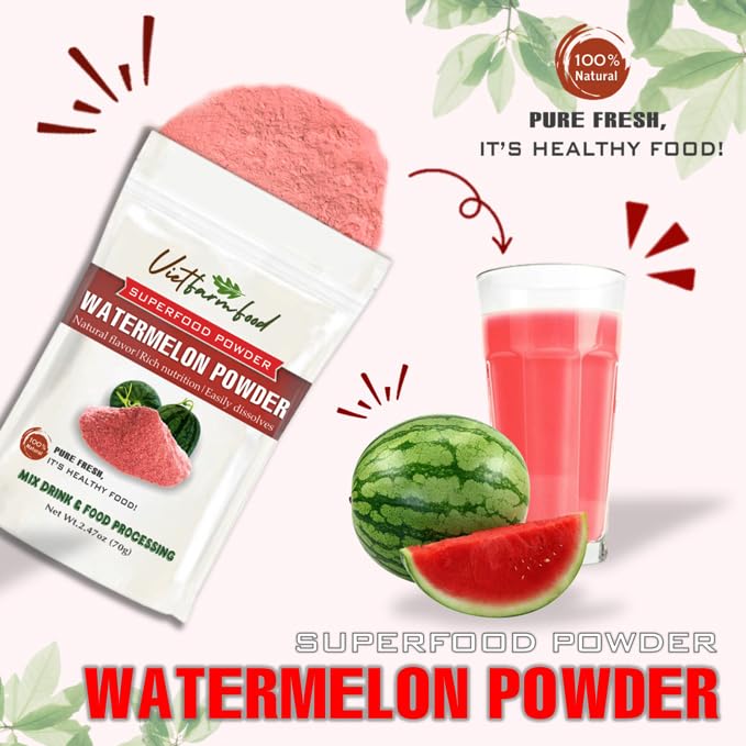 WATERMELON POWDER 2.47 oz (70g) VIETFARMFOOD: Pure freeze-dried fruit powder, made from real fruit with no added sugar - Perfect for daily nutrition to keep your body full of vitality.