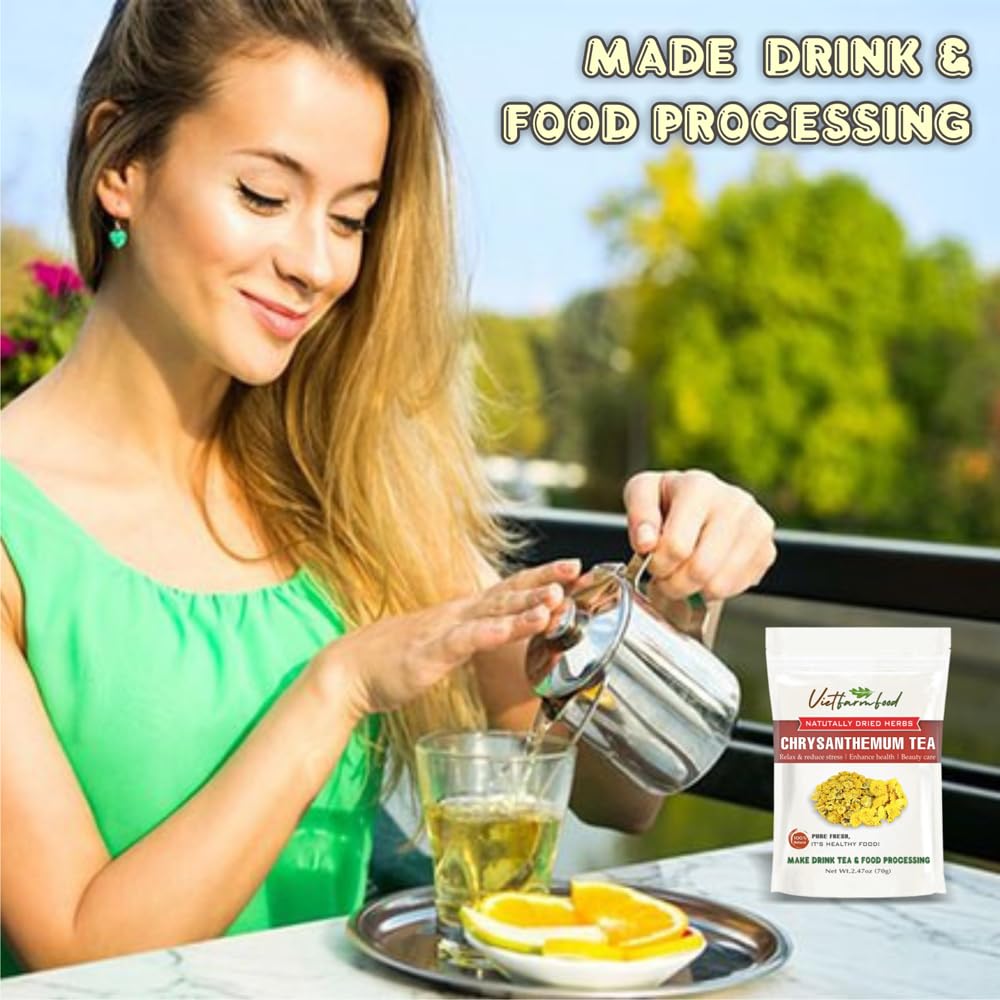 CHRYSANTHEMUM FLOWER TEA 2.47 Oz (70g) VIETFARMFOOD:Natural pure dried herbs are used for making drinks and cooking ingredients. Drinking tea is a healthy habit that makes meals delicious and relaxing