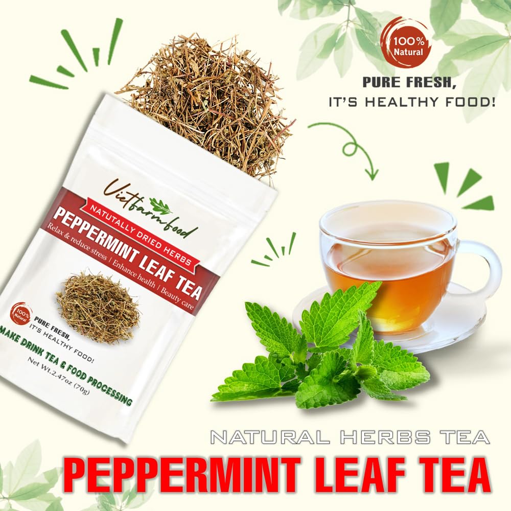 PEPPERMINT LEAF TEA 2.47 Oz (70g) VIETFARMFOOD:Natural pure dried herbs are used for making drinks and cooking ingredients. Drinking tea is a healthy habit that makes meals delicious and relaxing