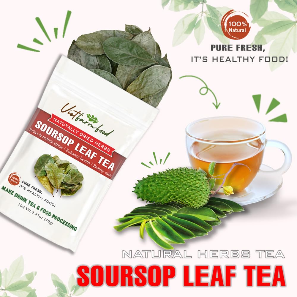 SOURSOP (GUANABANA) LEAF TEA 2.47 Oz (70g) VIETFARMFOOD:Natural pure dried herbs are used for making drink, cooking ingredient. Drinking tea is a healthy habit that makes meals delicious and relaxing