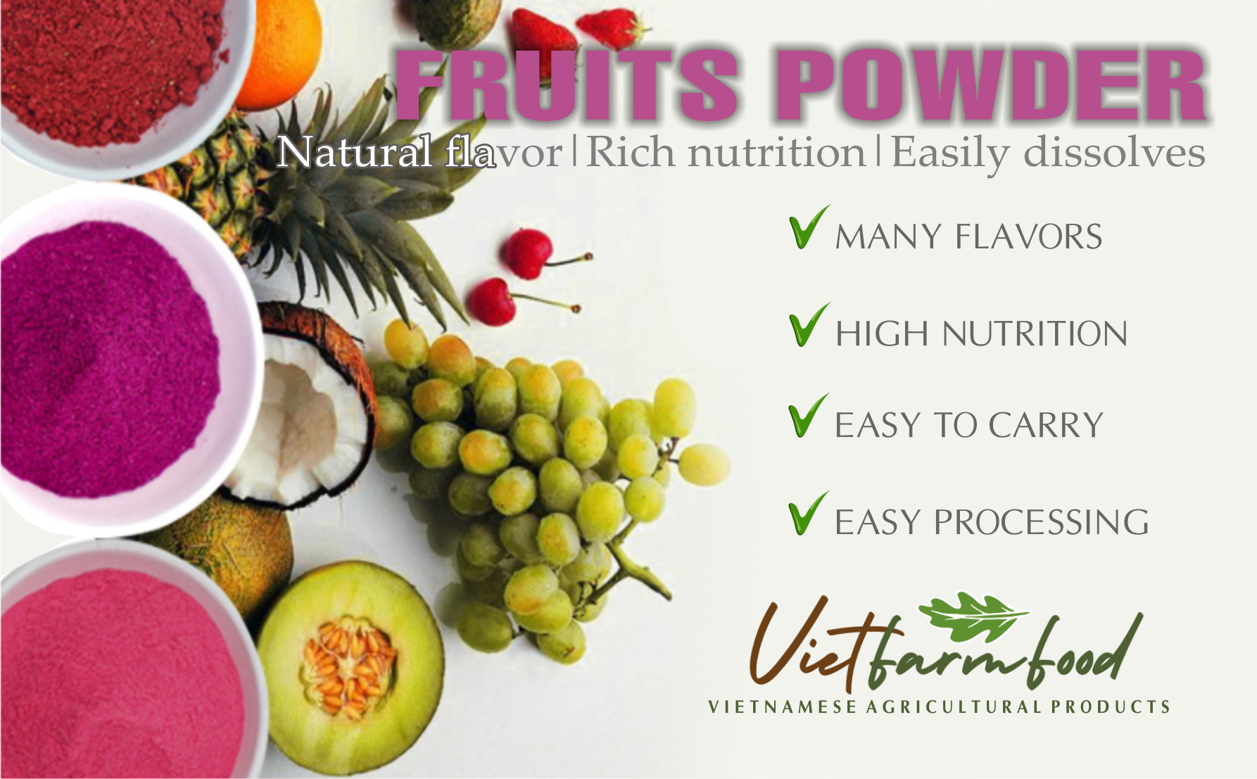 WATERMELON POWDER 2.47 oz (70g) VIETFARMFOOD: Pure freeze-dried fruit powder, made from real fruit with no added sugar - Perfect for daily nutrition to keep your body full of vitality.