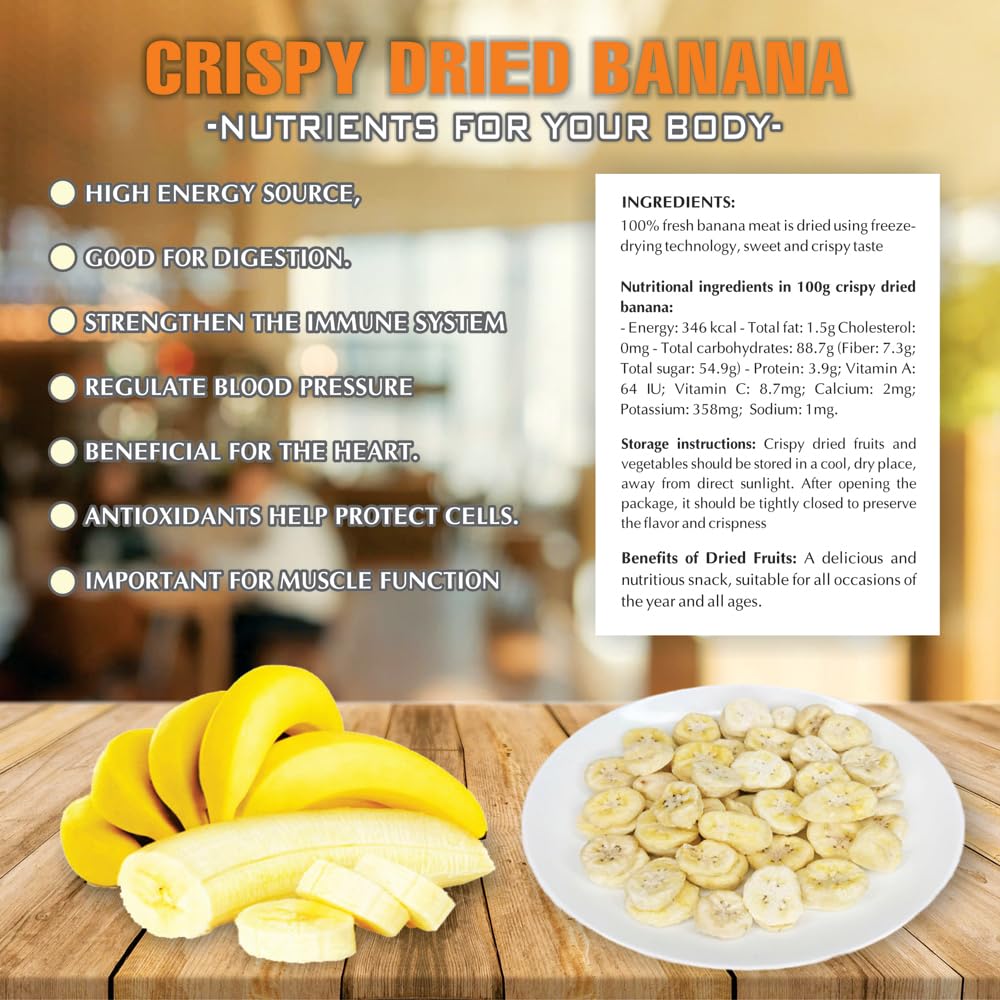 CRISPY DRIED BANANA 2.47 oz (70g) VIETFARMFOOD: Freeze-dried, No Sugar Added, Naturally Sweet, Convenient Packaging, Many Nutrients Beneficial To Health, Suitable For Snacking Or As A Gift.