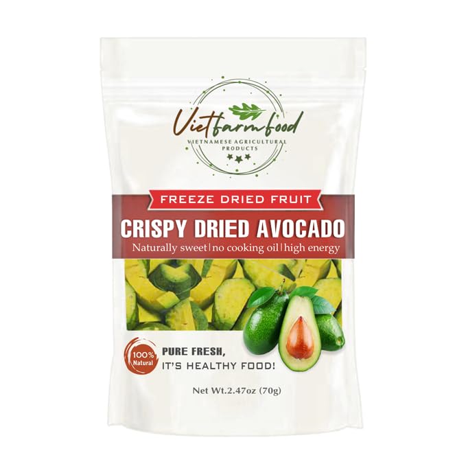 CRISPY DRIED AVOCADO 2.47oz (70g) VIETFARMFOOD: Freeze-dried, No Sugar Added, Naturally Sweet, Convenient Packaging, Many Nutrients Beneficial To Health, Suitable For Snacking Or As A Gift