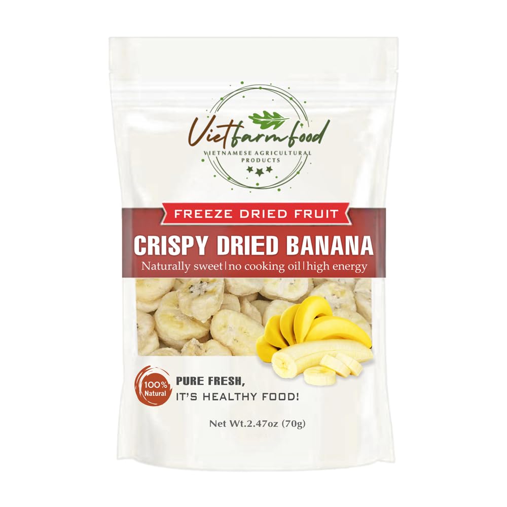 CRISPY DRIED BANANA 2.47 oz (70g) VIETFARMFOOD: Freeze-dried, No Sugar Added, Naturally Sweet, Convenient Packaging, Many Nutrients Beneficial To Health, Suitable For Snacking Or As A Gift.