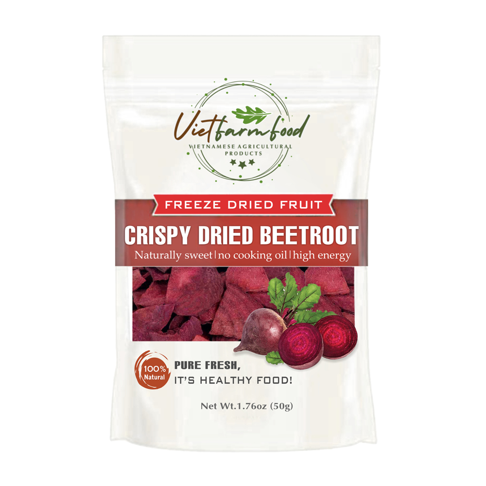CRISPY DRIED BEETROOT 1.76 oz (50g) VIETFARMFOOD: Freeze-dried, No Sugar Added, Naturally Sweet, Convenient Packaging, Many Nutrients Beneficial To Health, Suitable For Snacking Or As A Gift.