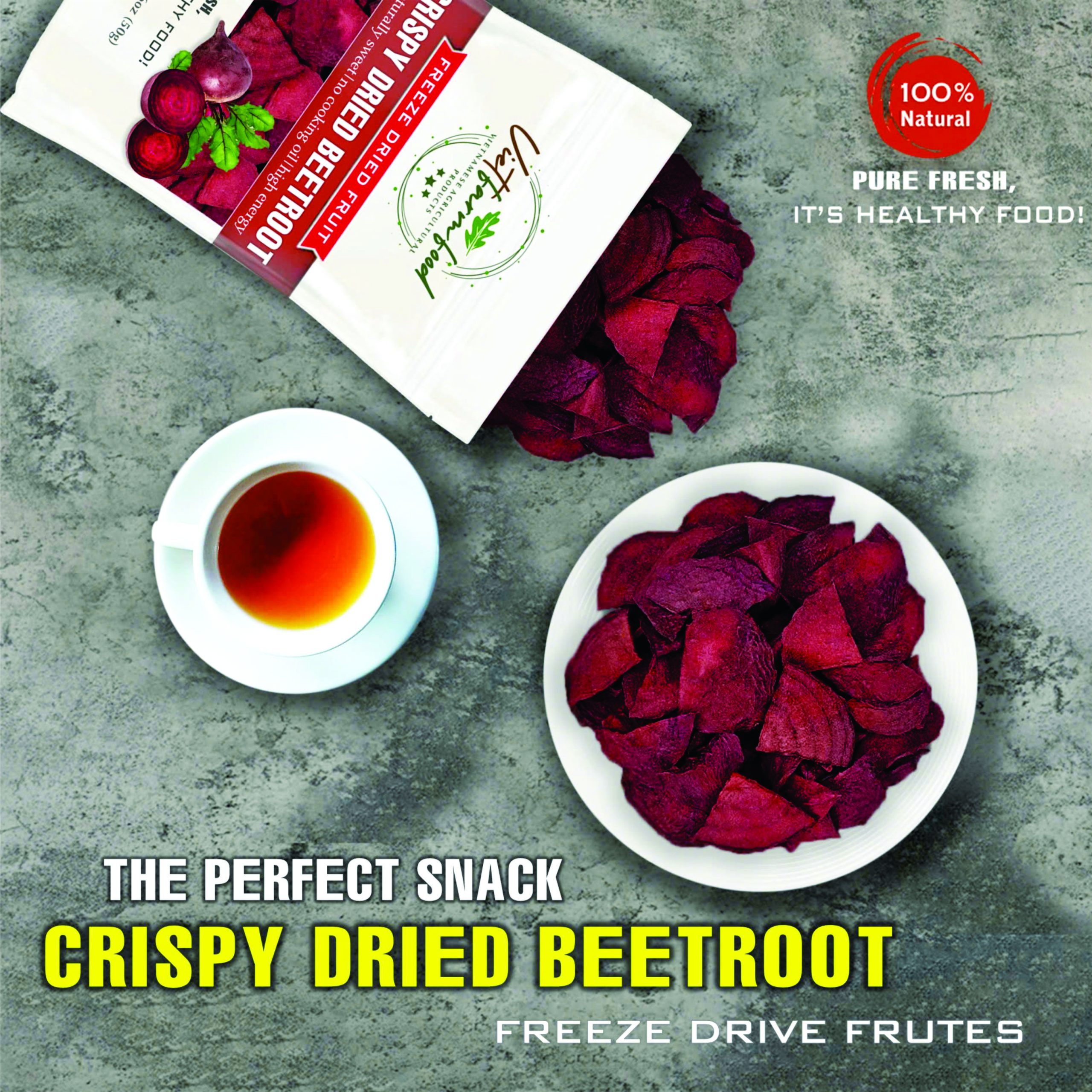 CRISPY DRIED BEETROOT 1.76 oz (50g) VIETFARMFOOD: Freeze-dried, No Sugar Added, Naturally Sweet, Convenient Packaging, Many Nutrients Beneficial To Health, Suitable For Snacking Or As A Gift.