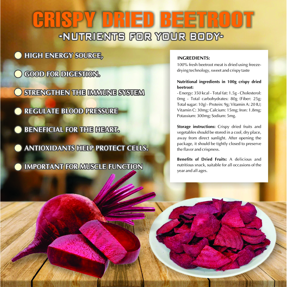 CRISPY DRIED BEETROOT 1.76 oz (50g) VIETFARMFOOD: Freeze-dried, No Sugar Added, Naturally Sweet, Convenient Packaging, Many Nutrients Beneficial To Health, Suitable For Snacking Or As A Gift.