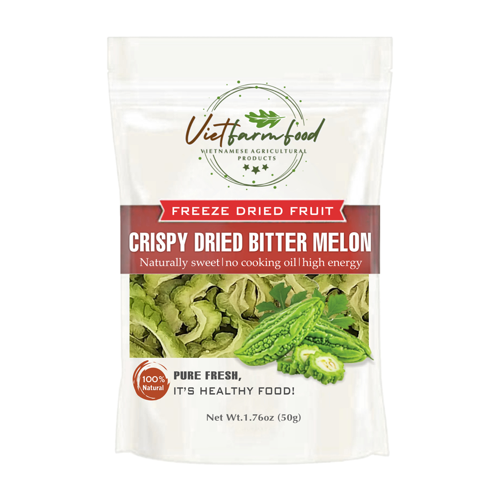 CRISPY DRIED BITTER MELON 1.76 oz (50g) VIETFARMFOOD: Freeze-dried, No Sugar Added, Naturally Sweet, Convenient Packaging, Many Nutrients Beneficial To Health, Suitable For Snacking Or As A Gift.