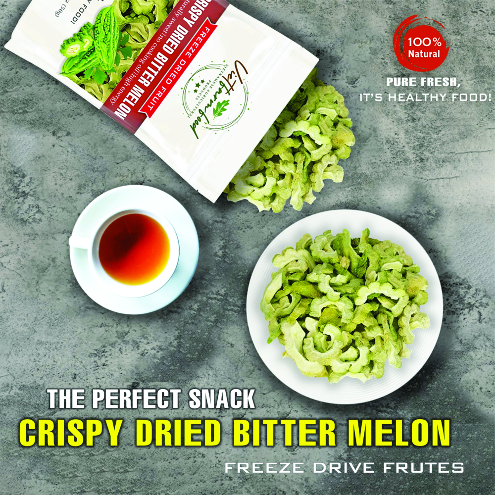 CRISPY DRIED BITTER MELON 1.76 oz (50g) VIETFARMFOOD: Freeze-dried, No Sugar Added, Naturally Sweet, Convenient Packaging, Many Nutrients Beneficial To Health, Suitable For Snacking Or As A Gift.