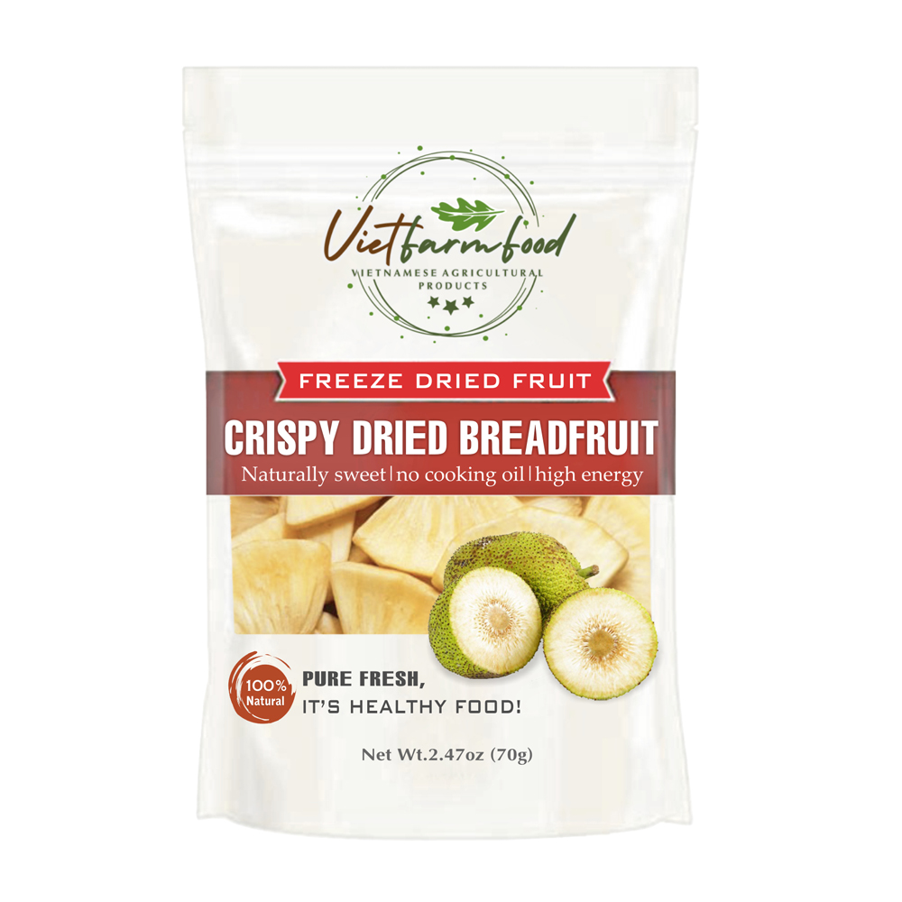 CRISPY DRIED BREADFRUIT 2.47 oz (70g) VIETFARMFOOD: Freeze-dried, No Sugar Added, Naturally Sweet, Convenient Packaging, Many Nutrients Beneficial To Health, Suitable For Snacking Or As A Gift.