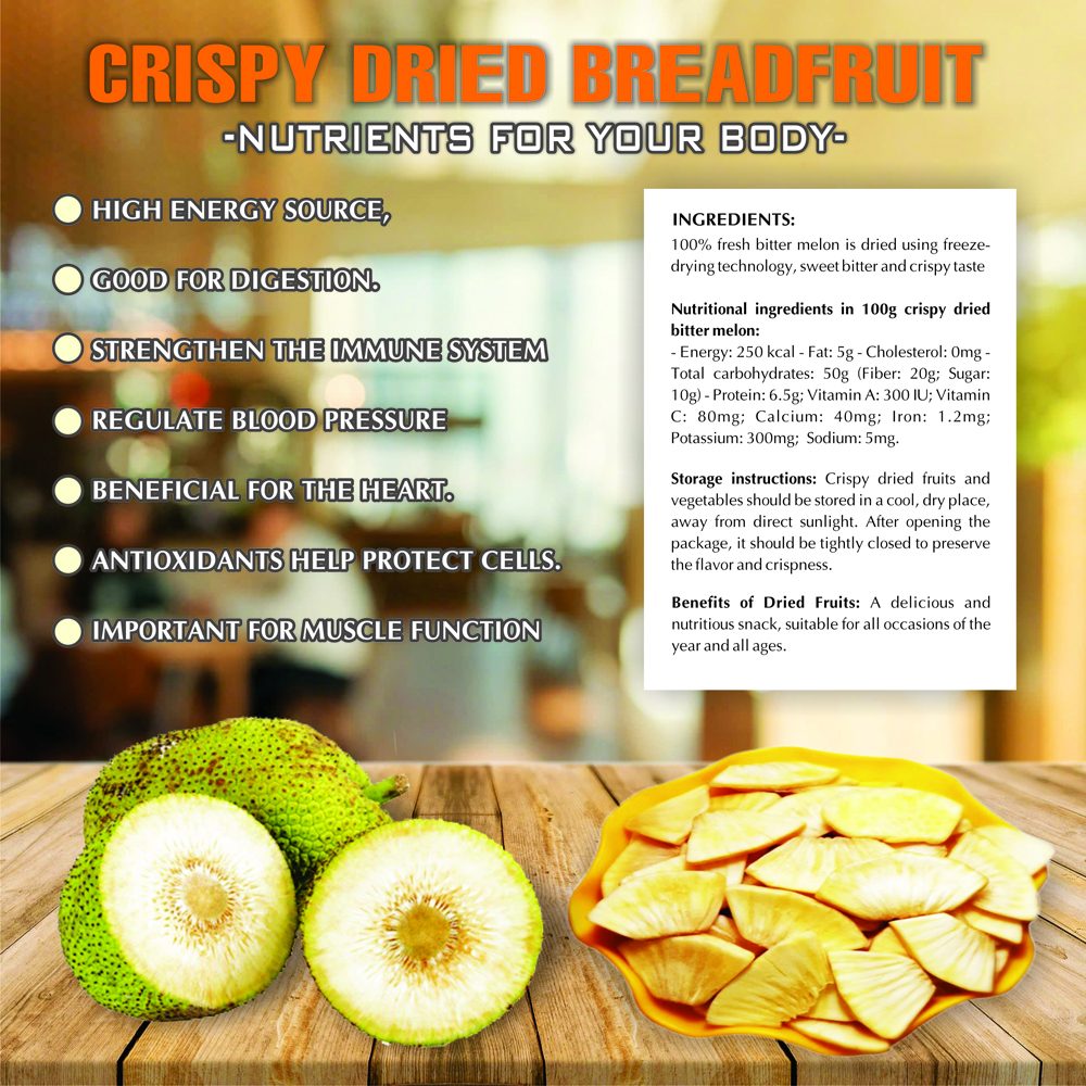 CRISPY DRIED BREADFRUIT 2.47 oz (70g) VIETFARMFOOD: Freeze-dried, No Sugar Added, Naturally Sweet, Convenient Packaging, Many Nutrients Beneficial To Health, Suitable For Snacking Or As A Gift.