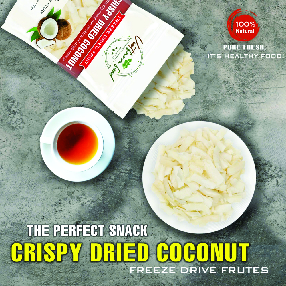 CRISPY DRIED COCONUT 2.47 oz (70g) VIETFARMFOOD: Freeze-dried, No Sugar Added, Naturally Sweet, Convenient Packaging, Many Nutrients Beneficial To Health, Suitable For Snacking Or As A Gift.