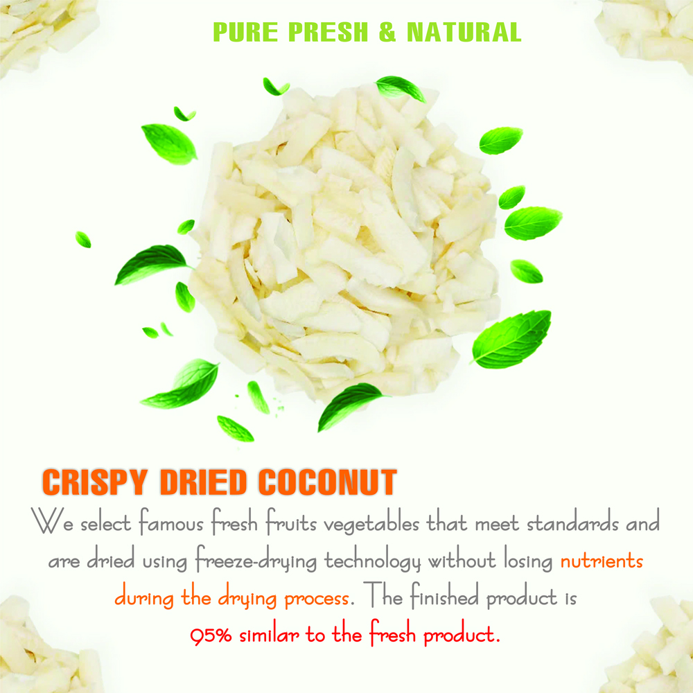 CRISPY DRIED COCONUT 2.47 oz (70g) VIETFARMFOOD: Freeze-dried, No Sugar Added, Naturally Sweet, Convenient Packaging, Many Nutrients Beneficial To Health, Suitable For Snacking Or As A Gift.