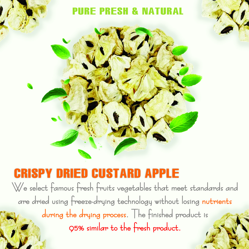 CRISPY DRIED CUSTARD APPLE 2.47 oz (70g) VIETFARMFOOD: Freeze-dried, No Sugar Added, Naturally Sweet, Convenient Packaging, Many Nutrients Beneficial To Health, Suitable For Snacking Or As A Gift.