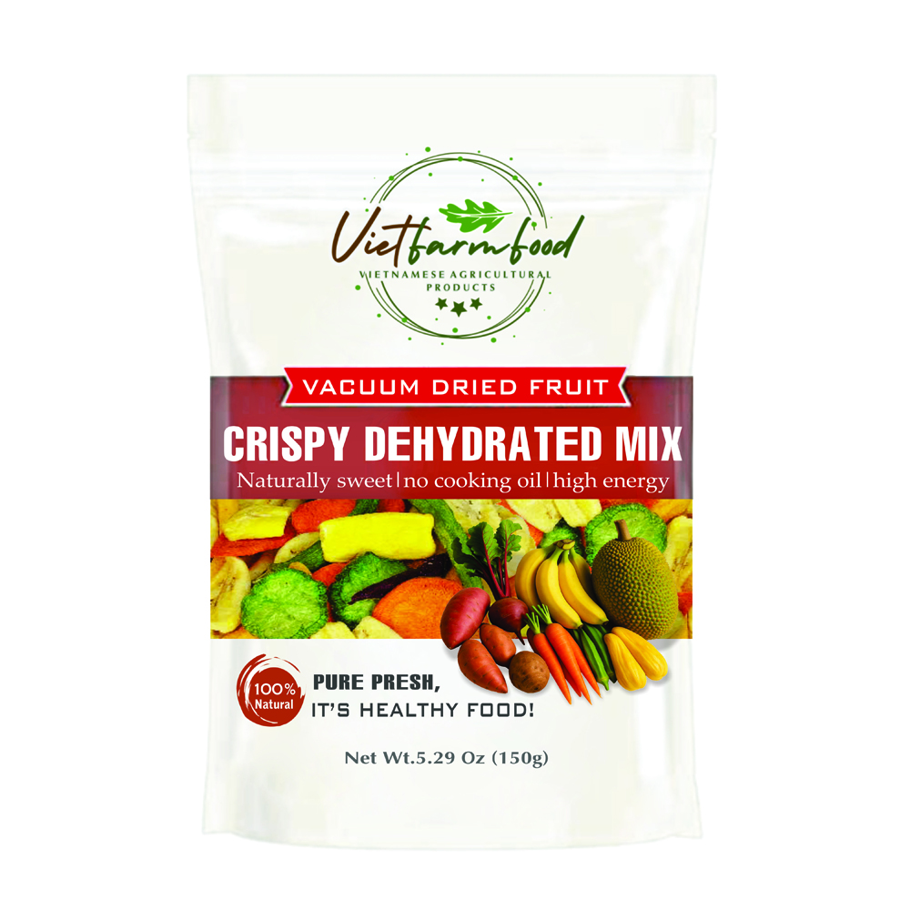 CRISPY DEHYDRATED MIX 5.29 oz (150g) VIETFARMFOOD: Freeze-dried, No Sugar Added, Naturally Sweet, Convenient Packaging, Many Nutrients Beneficial To Health, Suitable For Snacking Or As A Gift.