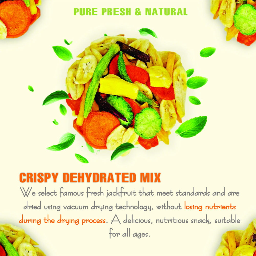 CRISPY DEHYDRATED MIX 5.29 oz (150g) VIETFARMFOOD: Freeze-dried, No Sugar Added, Naturally Sweet, Convenient Packaging, Many Nutrients Beneficial To Health, Suitable For Snacking Or As A Gift.