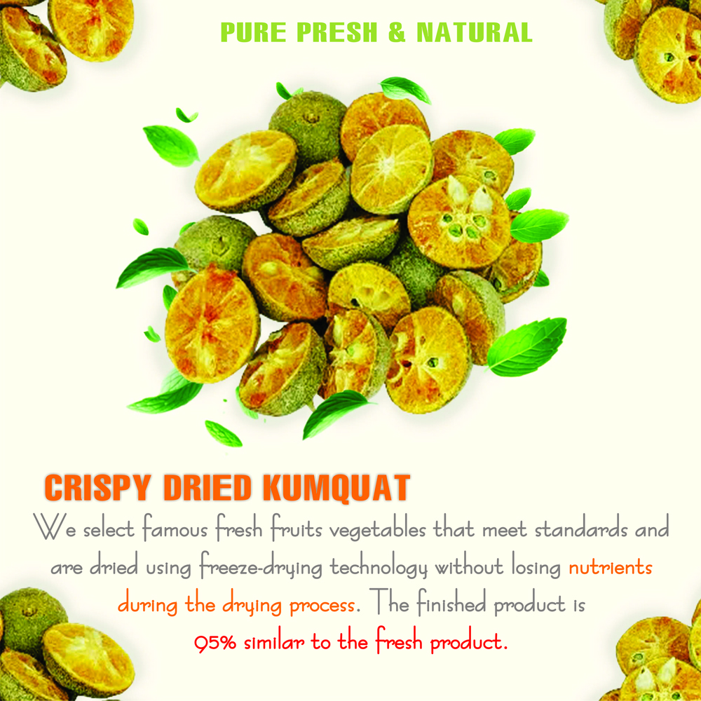 CRISPY DRIED KUMQUAT 2.47 oz (70g) VIETFARMFOOD: Freeze-dried, No Sugar Added, Naturally Sweet, Convenient Packaging, Many Nutrients Beneficial To Health, Suitable For Snacking Or As A Gift.