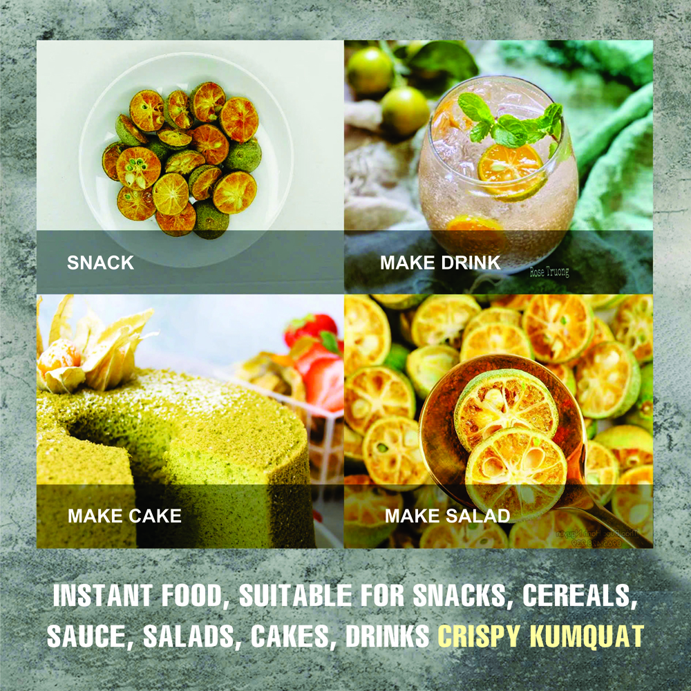 CRISPY DRIED KUMQUAT 2.47 oz (70g) VIETFARMFOOD: Freeze-dried, No Sugar Added, Naturally Sweet, Convenient Packaging, Many Nutrients Beneficial To Health, Suitable For Snacking Or As A Gift.