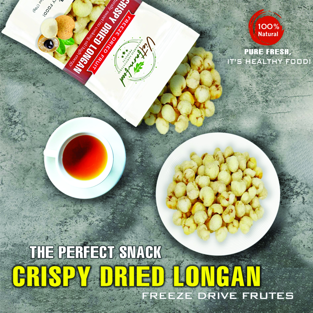 CRISPY DRIED LONGAN 2.47 oz (70g) VIETFARMFOOD: Freeze-dried, No Sugar Added, Naturally Sweet, Convenient Packaging, Many Nutrients Beneficial To Health, Suitable For Snacking Or As A Gift.