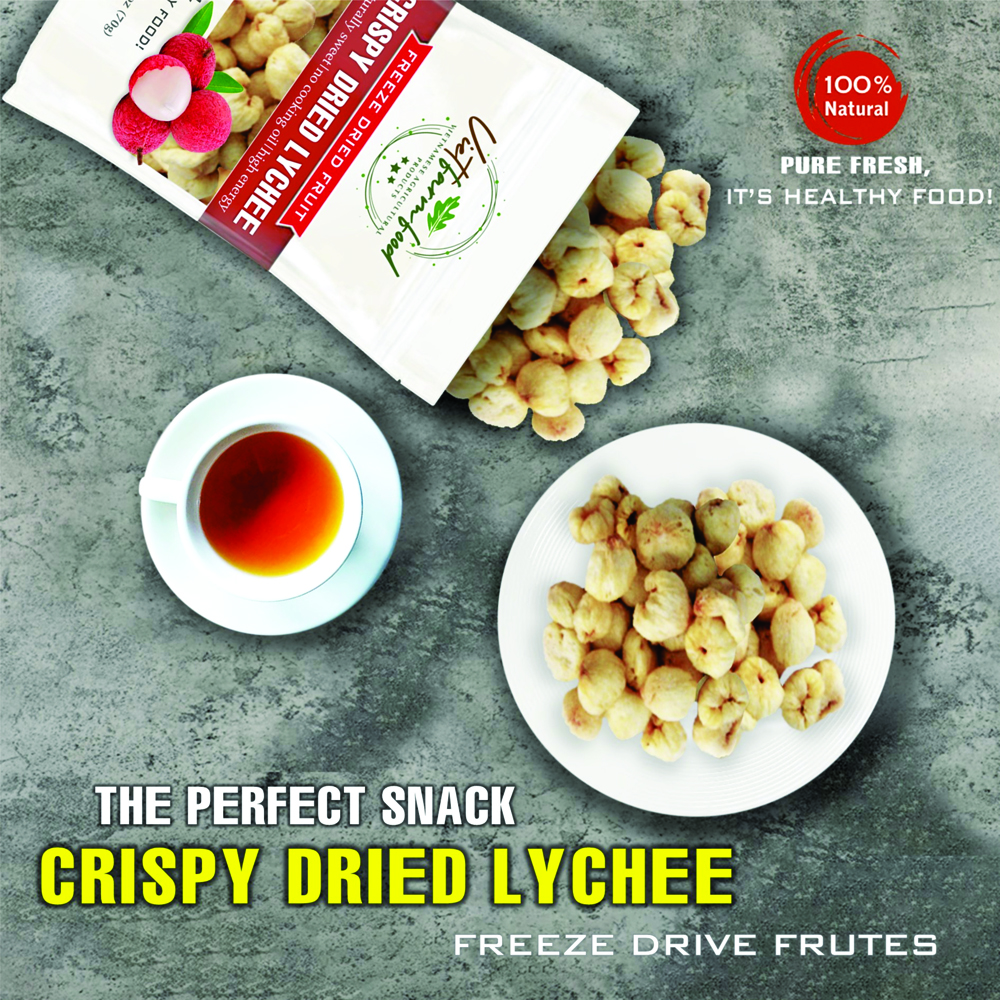 CRISPY DRIED LYCHEE 2.47oz (70g) VIETFARMFOOD: Freeze-dried, No Sugar Added, Naturally Sweet, Convenient Packaging, Many Nutrients Beneficial To Health, Suitable For Snacking Or As A Gift