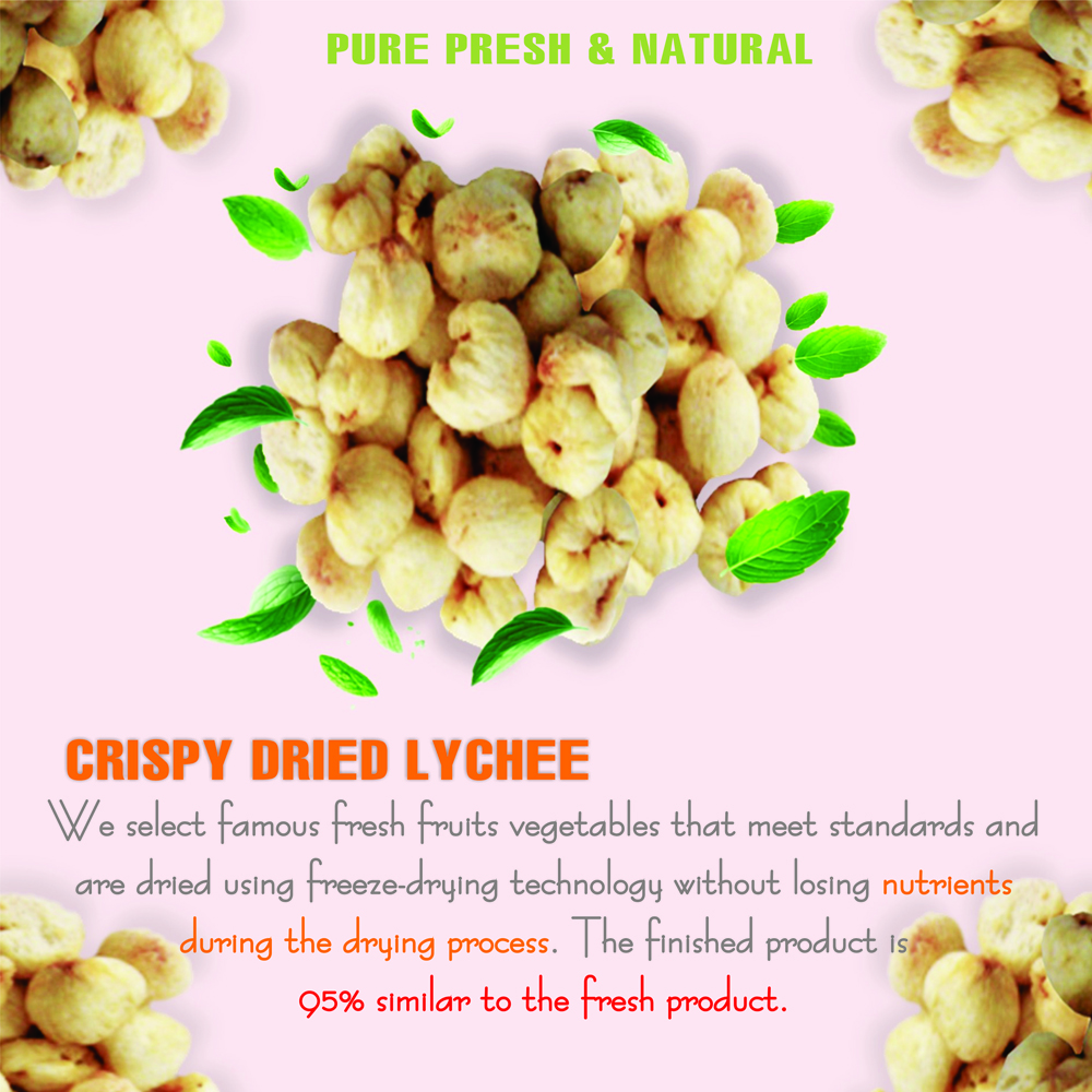 CRISPY DRIED LYCHEE 2.47oz (70g) VIETFARMFOOD: Freeze-dried, No Sugar Added, Naturally Sweet, Convenient Packaging, Many Nutrients Beneficial To Health, Suitable For Snacking Or As A Gift
