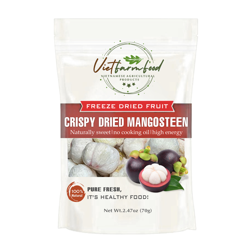 CRISPY DRIED MANGOSTEEN 2.47oz (70g) VIETFARMFOOD: Freeze-dried, No Sugar Added, Naturally Sweet, Convenient Packaging, Many Nutrients Beneficial To Health, Suitable For Snacking Or As A Gift