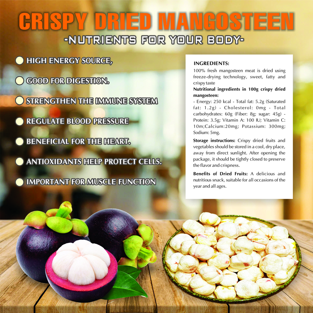CRISPY DRIED MANGOSTEEN 2.47oz (70g) VIETFARMFOOD: Freeze-dried, No Sugar Added, Naturally Sweet, Convenient Packaging, Many Nutrients Beneficial To Health, Suitable For Snacking Or As A Gift