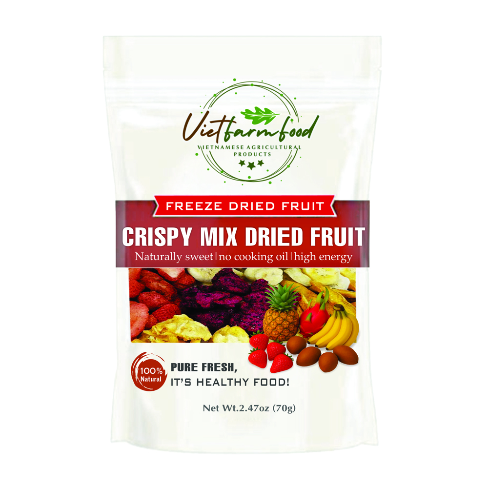 CRISPY MIX DRIED FRUIT 2.47 oz (70g) VIETFARMFOOD: Freeze-dried, No Sugar Added, Naturally Sweet, Convenient Packaging, Many Nutrients Beneficial To Health, Suitable For Snacking Or As A Gift.