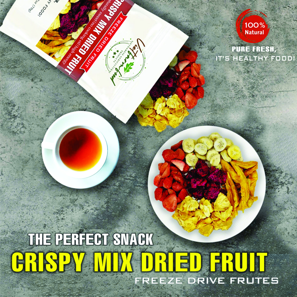 CRISPY MIX DRIED FRUIT 2.47 oz (70g) VIETFARMFOOD: Freeze-dried, No Sugar Added, Naturally Sweet, Convenient Packaging, Many Nutrients Beneficial To Health, Suitable For Snacking Or As A Gift.