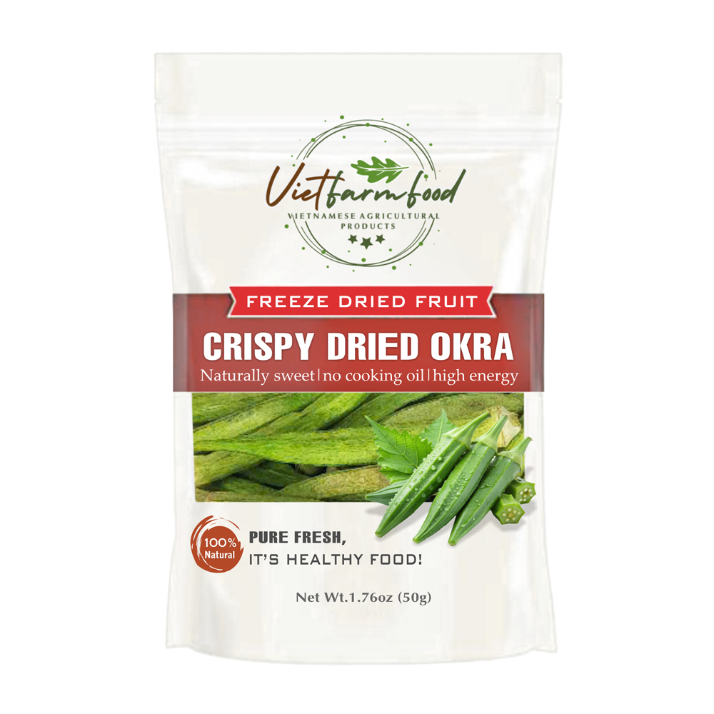 CRISPY DRIED OKRA 1.76 oz (50g) VIETFARMFOOD: Freeze-dried, No Sugar Added, Naturally Sweet, Convenient Packaging, Many Nutrients Beneficial To Health, Suitable For Snacking Or As A Gift.