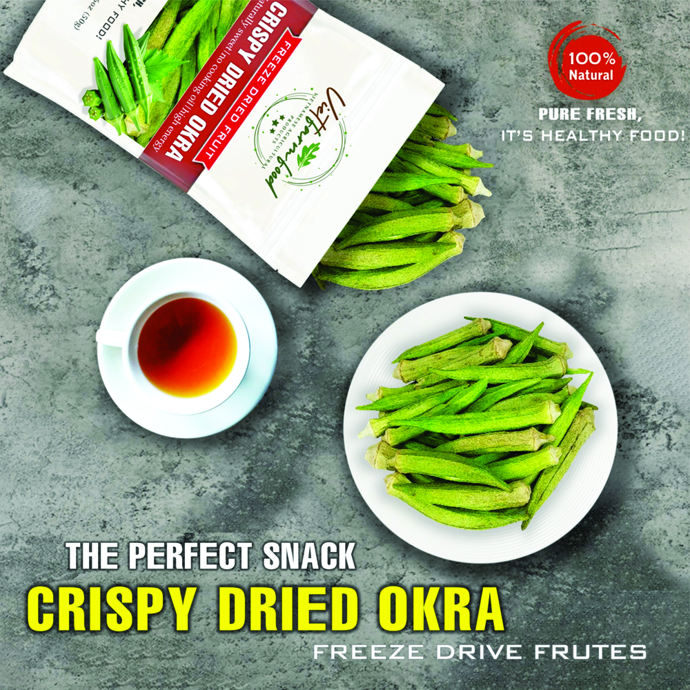 CRISPY DRIED OKRA 1.76 oz (50g) VIETFARMFOOD: Freeze-dried, No Sugar Added, Naturally Sweet, Convenient Packaging, Many Nutrients Beneficial To Health, Suitable For Snacking Or As A Gift.