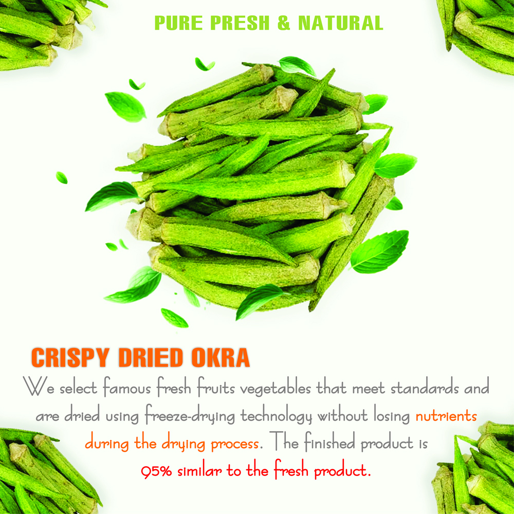 CRISPY DRIED OKRA 1.76 oz (50g) VIETFARMFOOD: Freeze-dried, No Sugar Added, Naturally Sweet, Convenient Packaging, Many Nutrients Beneficial To Health, Suitable For Snacking Or As A Gift.