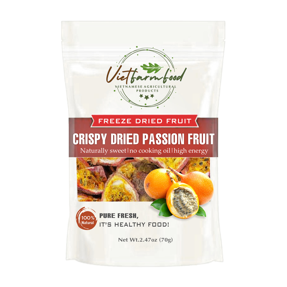 CRISPY DRIED PASSION FRUIT 2.47 oz (70g) VIETFARMFOOD: Freeze-dried, No Sugar Added, Naturally Sweet, Convenient Packaging, Many Nutrients Beneficial To Health, Suitable For Snacking Or As A Gift.